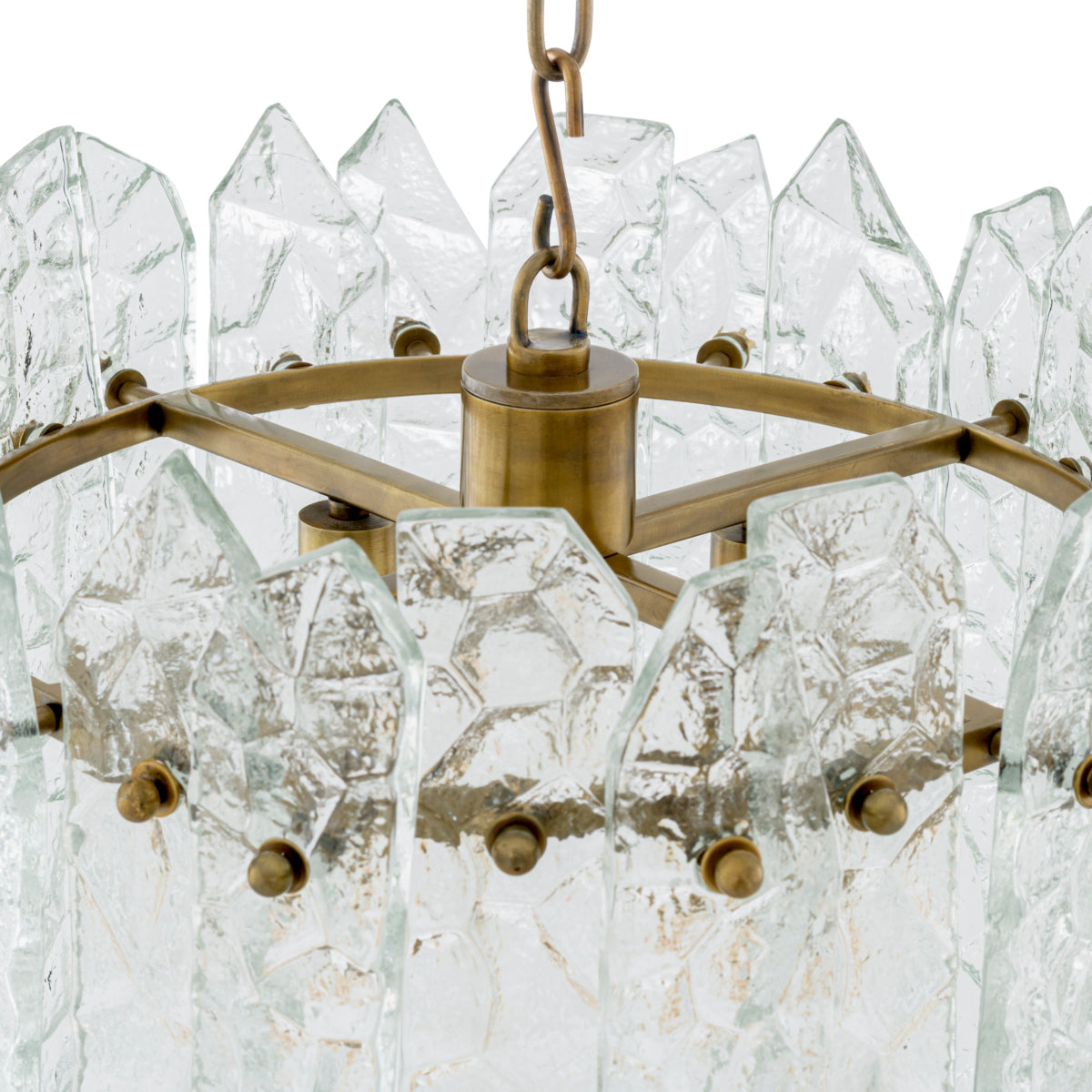 Candelabru Prati, finisaj alamă vintage, sticlă transparentă
