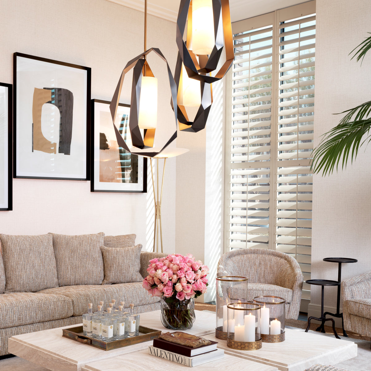 Candelabru Santos Double, finisaj gunmetal, cu alabastru
