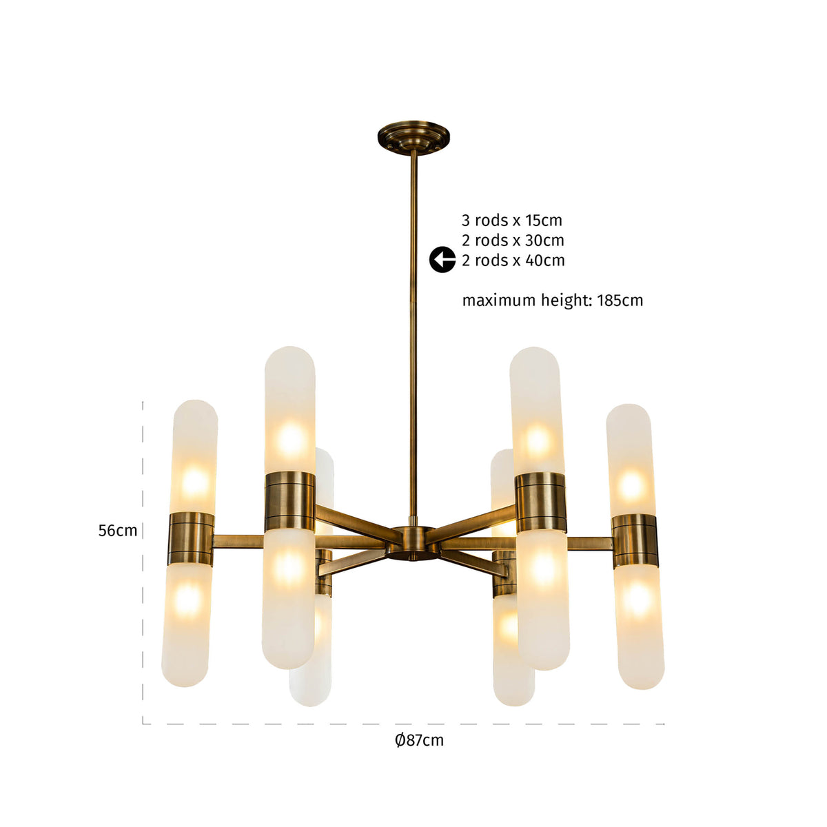 Candelabru Tricon, bronz – desen tehnic cu dimensiuni