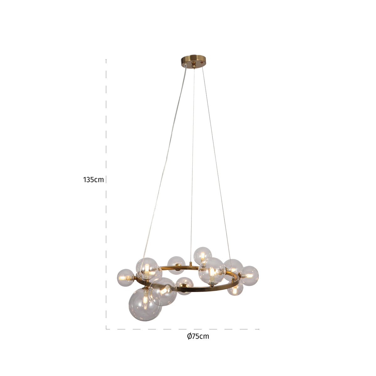 Candelabru Yosie, auriu periat – desen tehnic cu dimensiuni