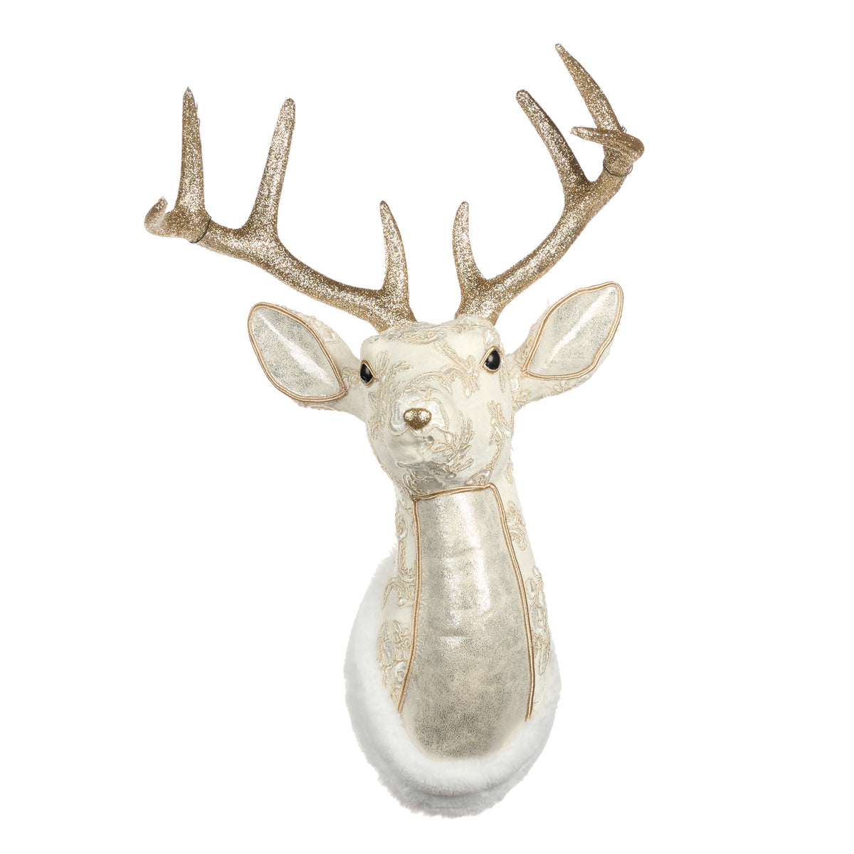 Cap de cerb regal din brocart, de expunere, crem/auriu, 58 cm
