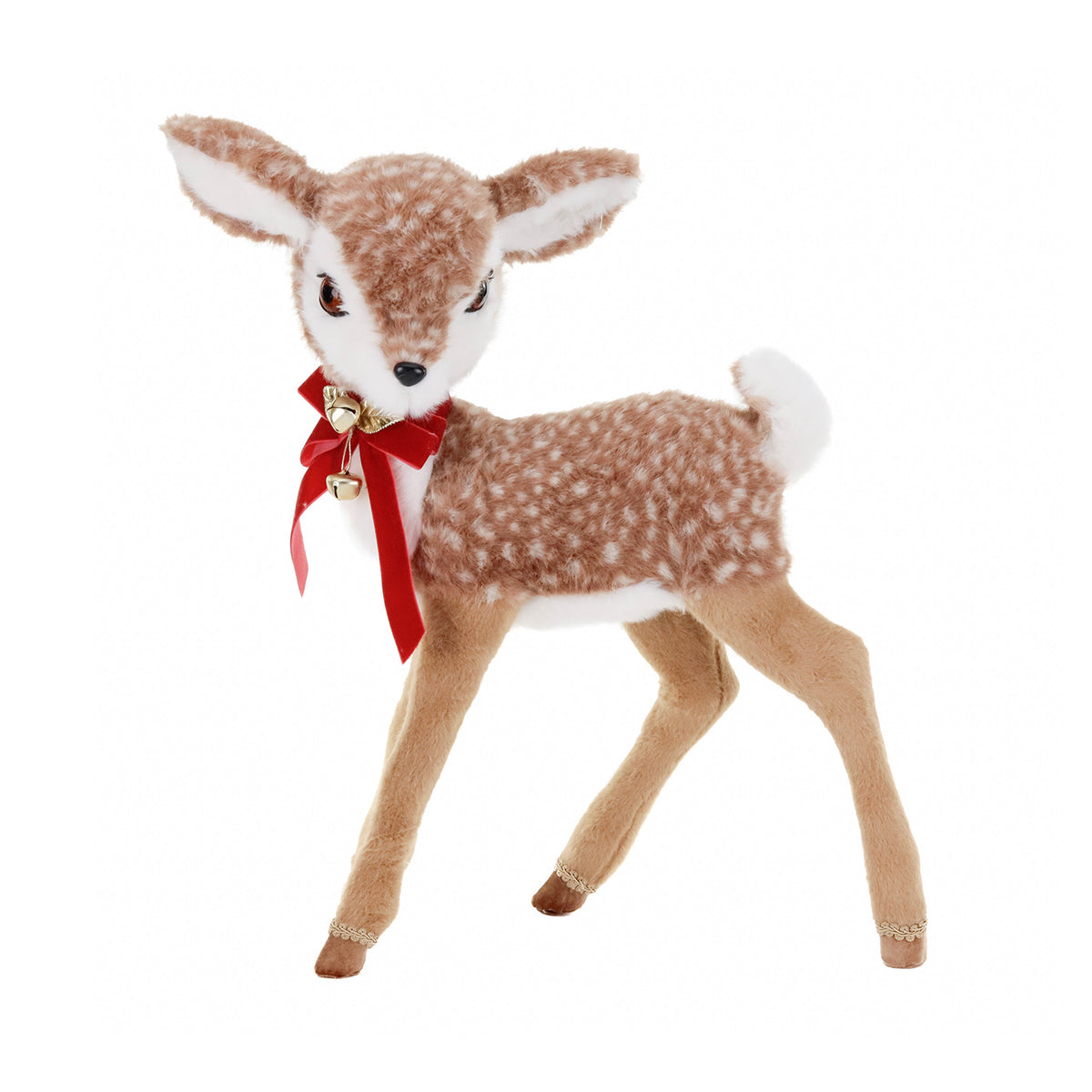 Căprioară Bambi de Crăciun în picioare, din textil, maro/crem, 63 cm