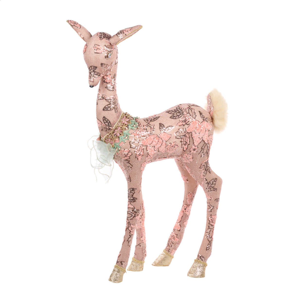 Căprioară Bambi în picioare din brocart cu paiete, roz/albastru, 87 cm