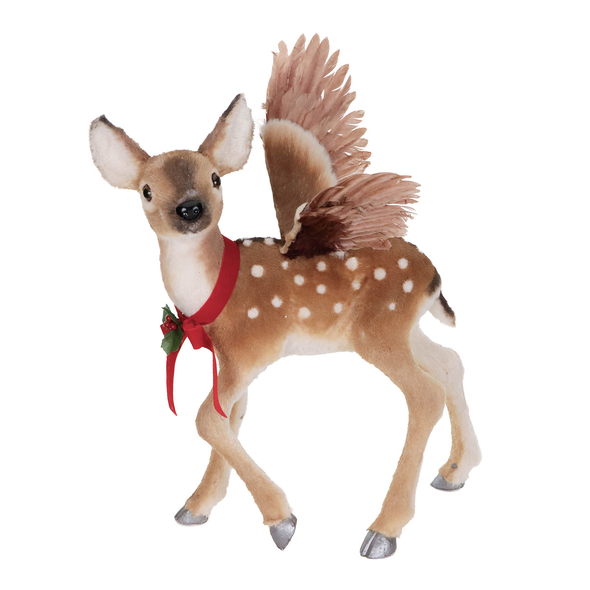 Căprioară Bambi zână de Crăciun din textil, maro/roșu, 58 cm