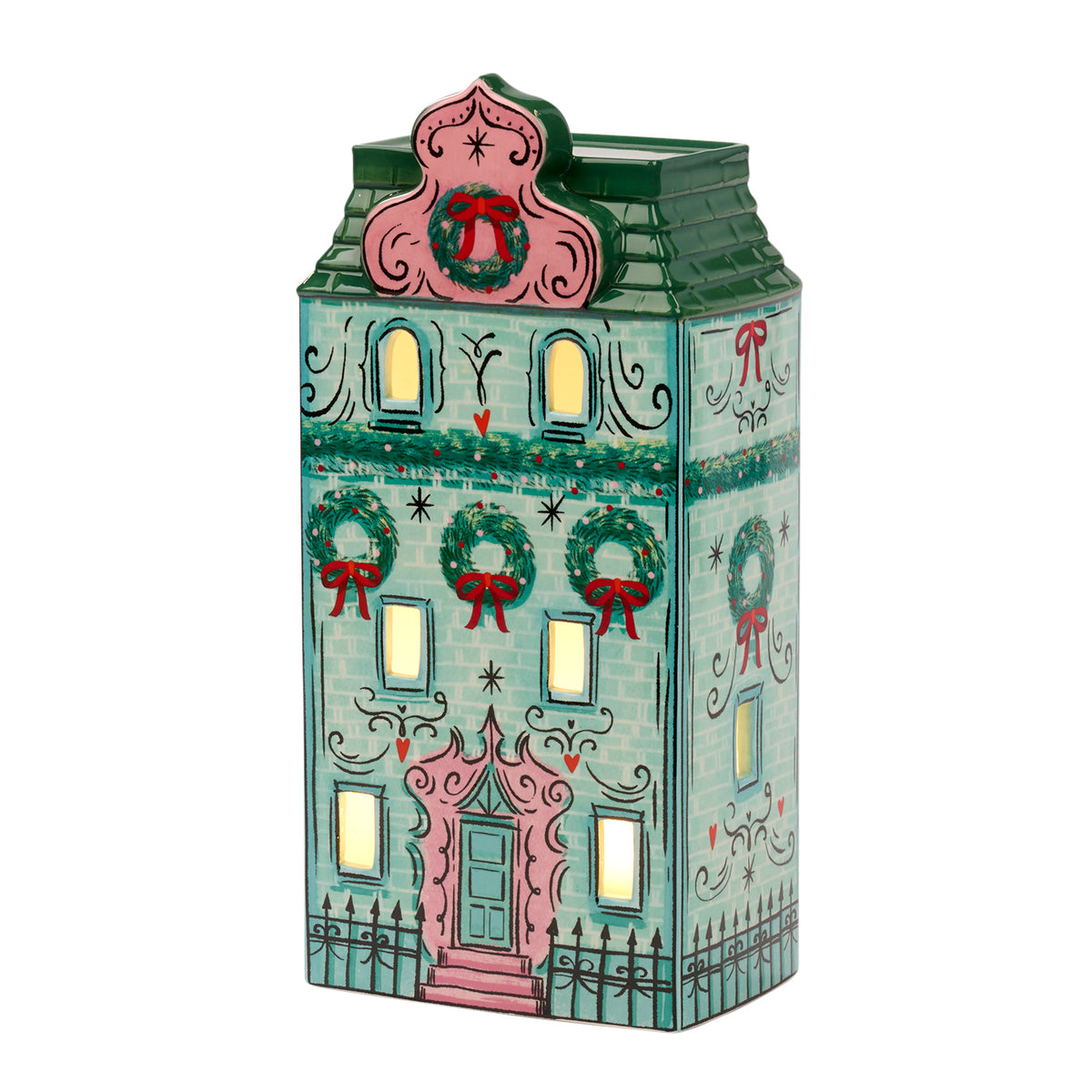 Căsuță din dolomită cu LED, verde/roz, 29 cm
