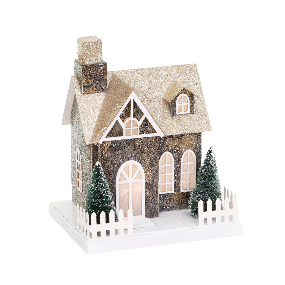 Căsuță din hârtie cu LED, maro/alb, 12,5 cm