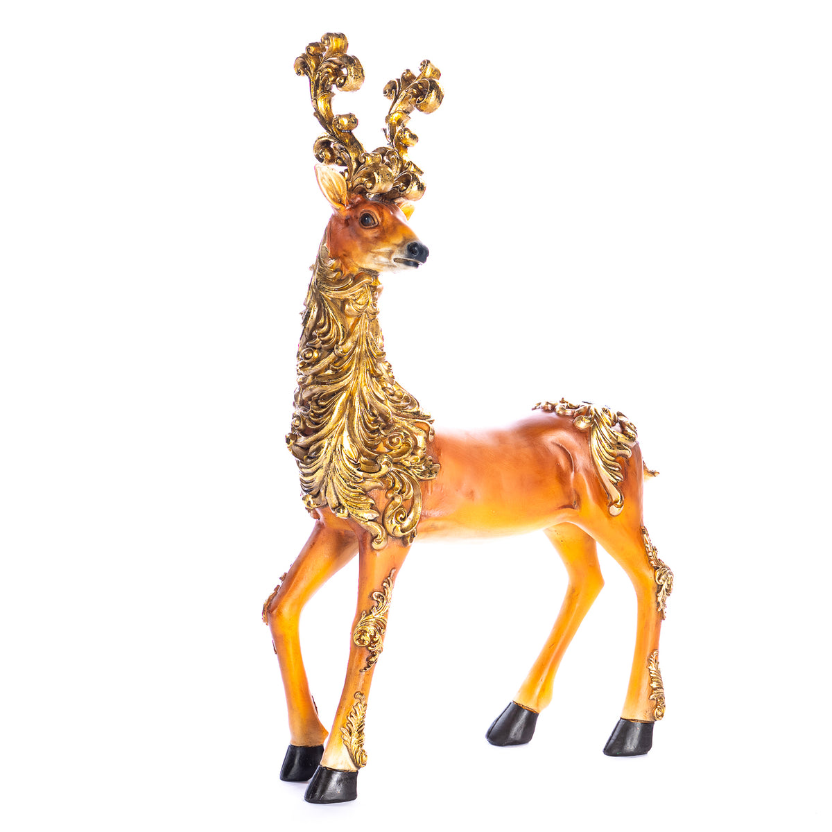 Cerb în picioare cu model de acant în spirală, maro/auriu, 46 cm