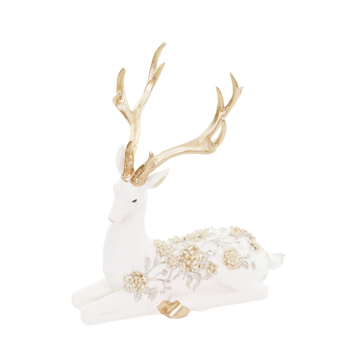 Cerb întins cu decor floral, alb/crem/auriu, 24,5 cm