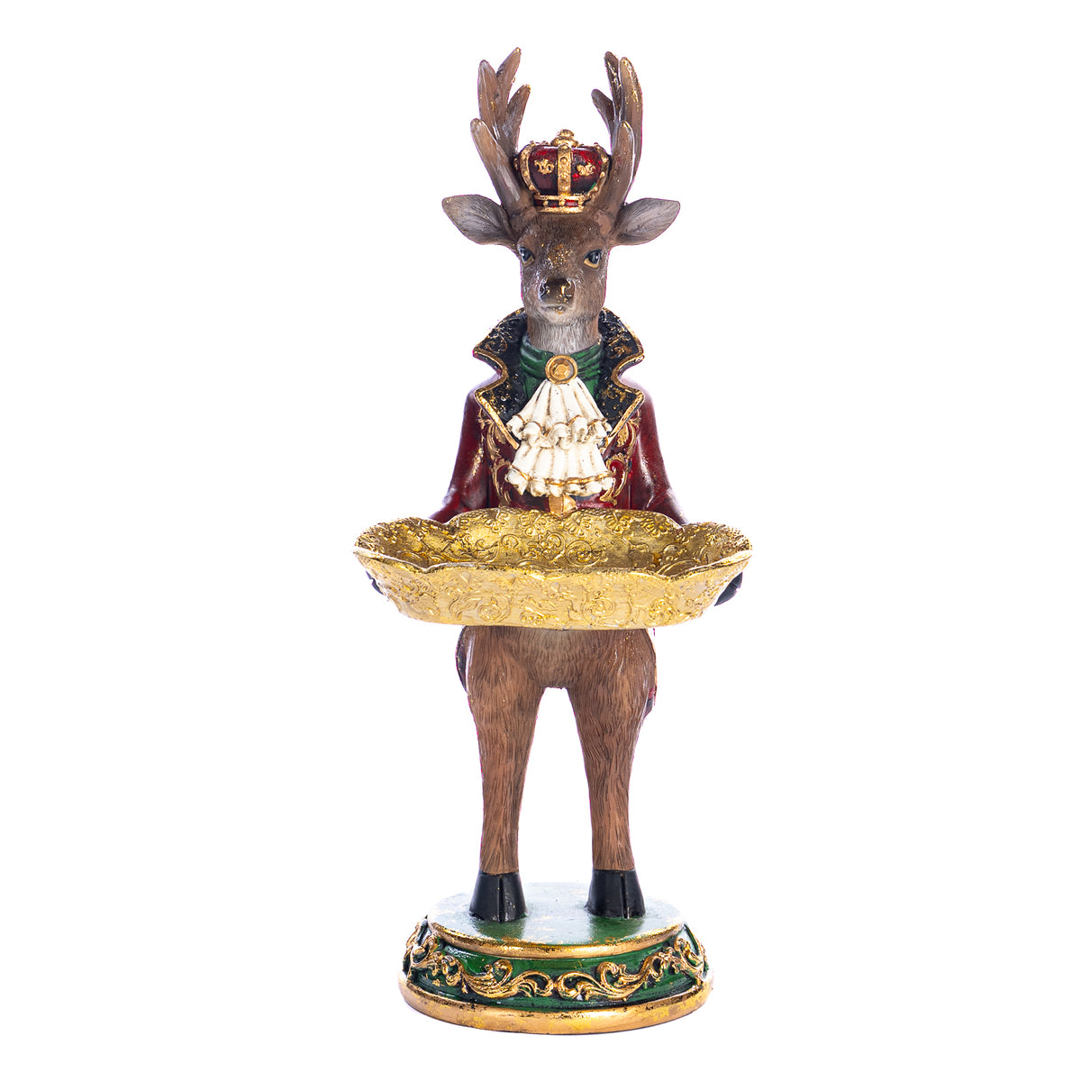 Cerb majordom regal cu tavă, maro/burgund/auriu, 32 cm