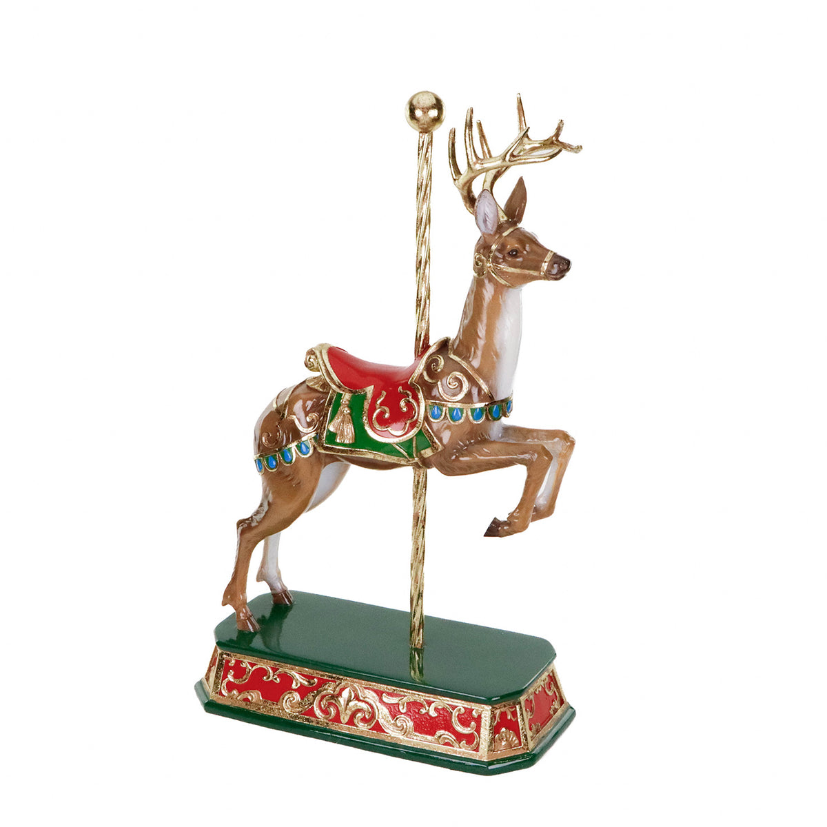Cerb pe carusel, cu bază, maro/roșu, 56,5 cm