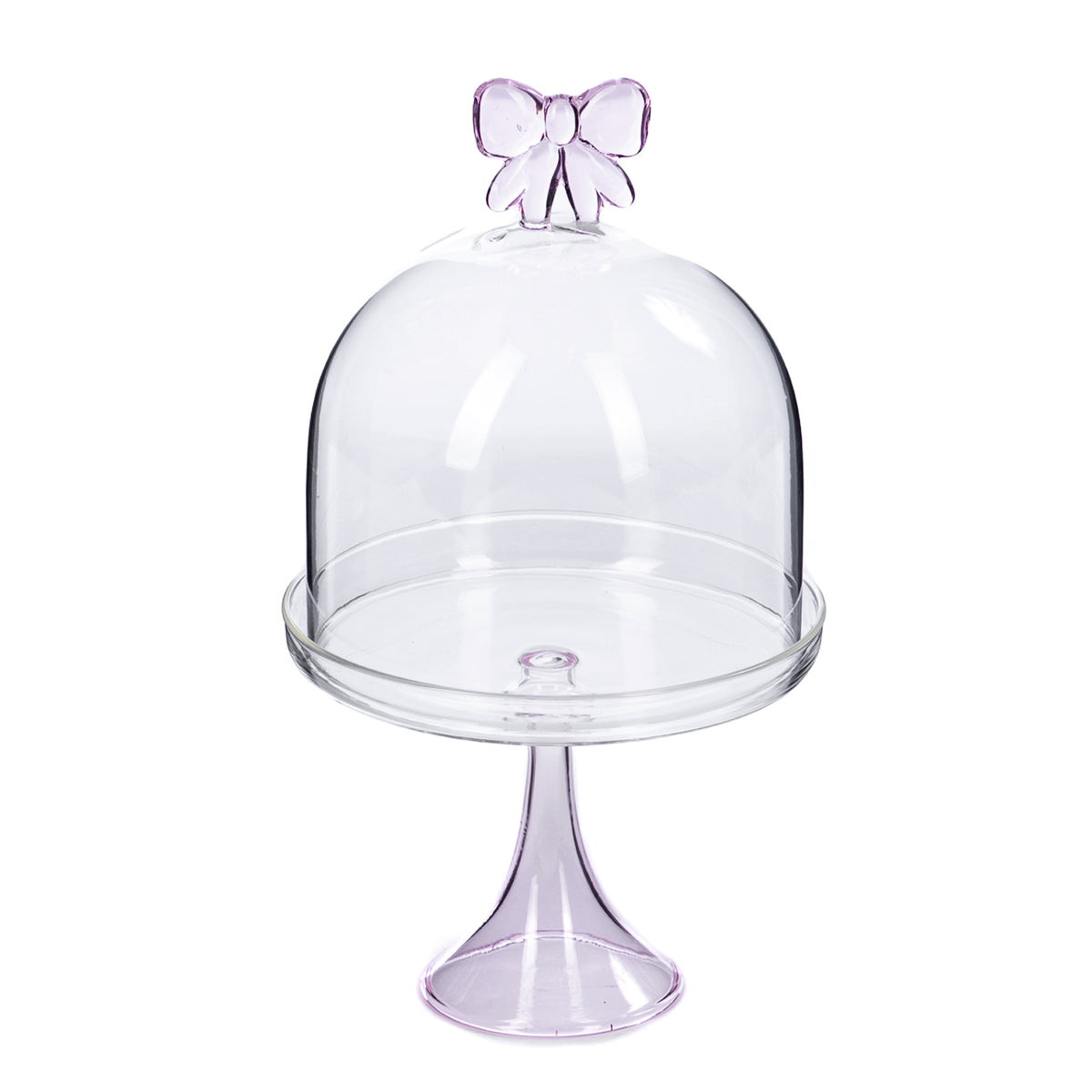 Clopot din sticlă cu fundă, pe suport, transparent/roz, 19,5 cm