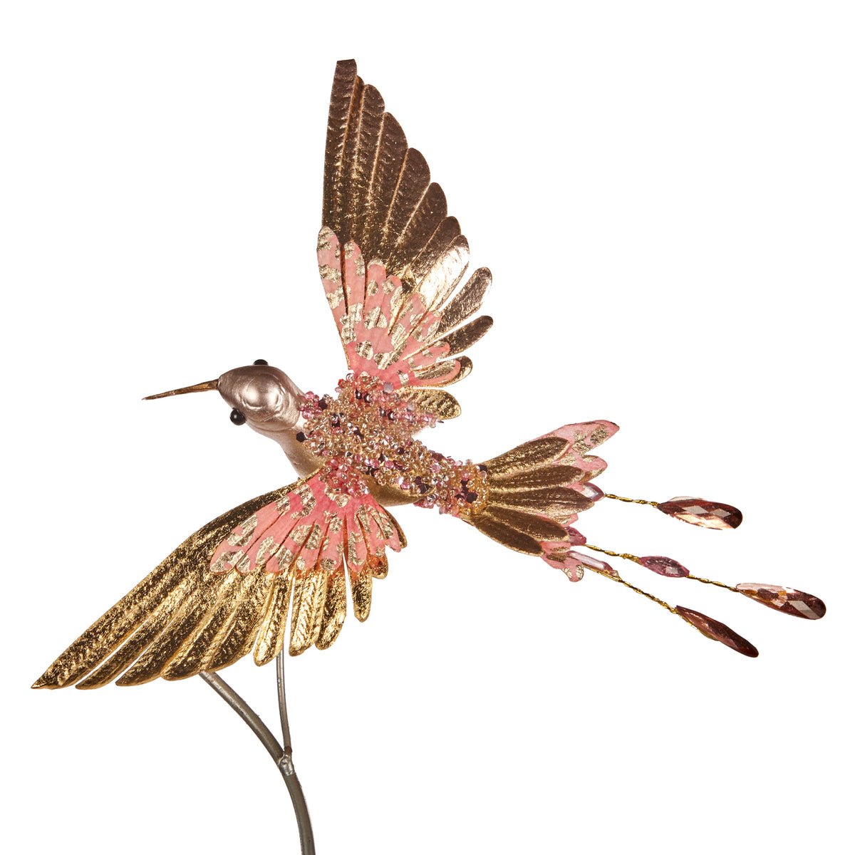 Colibri cu pietre pe clemă, roz/auriu, 20 cm