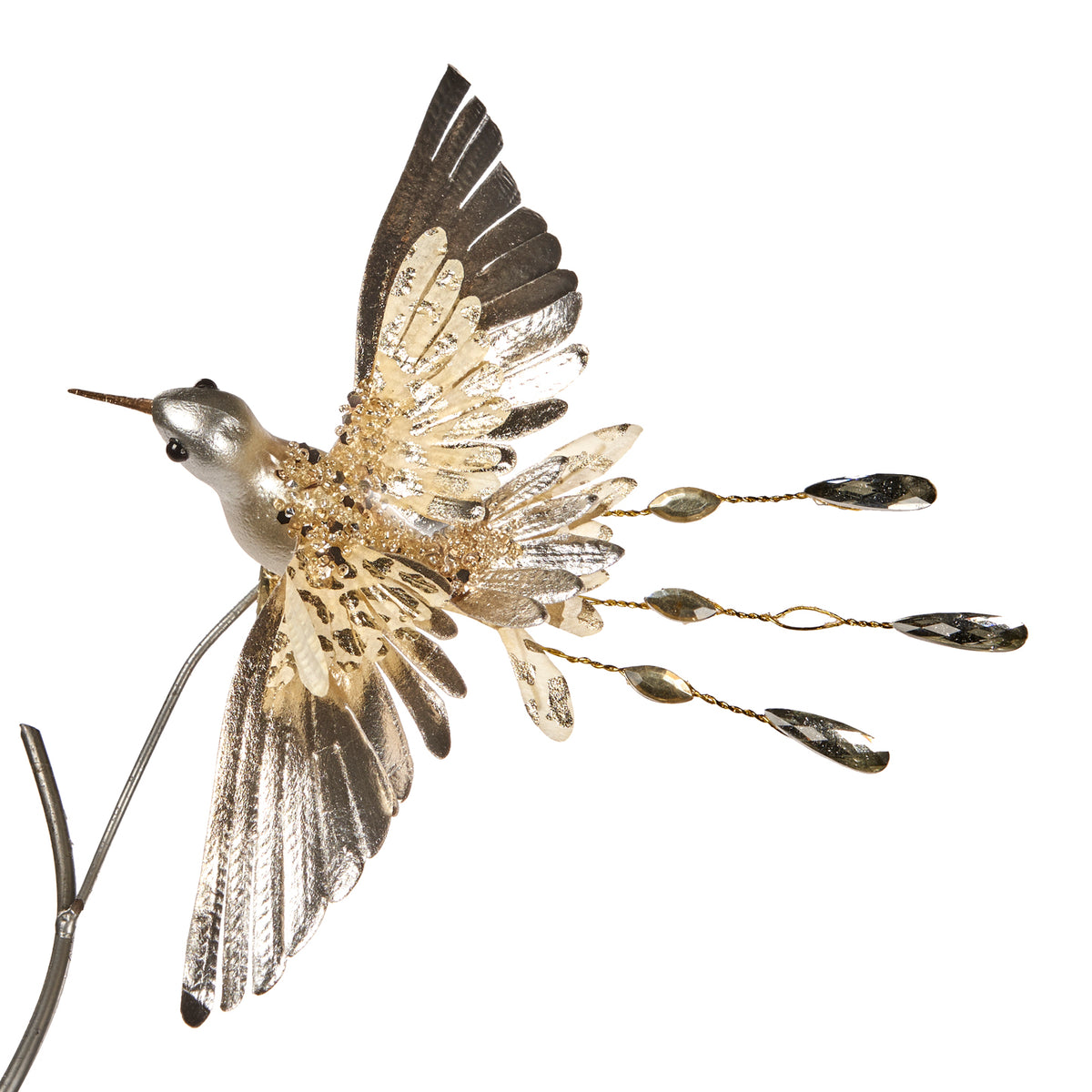 Colibri cu pietre pe clemă, șampanie/auriu, 20 cm