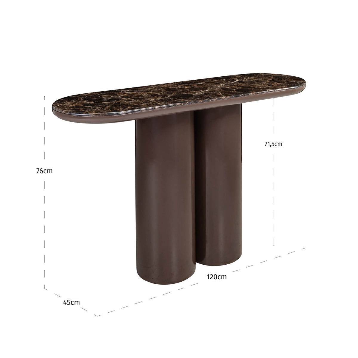 Consolă Almundi, chocolat brown – desen tehnic cu dimensiuni