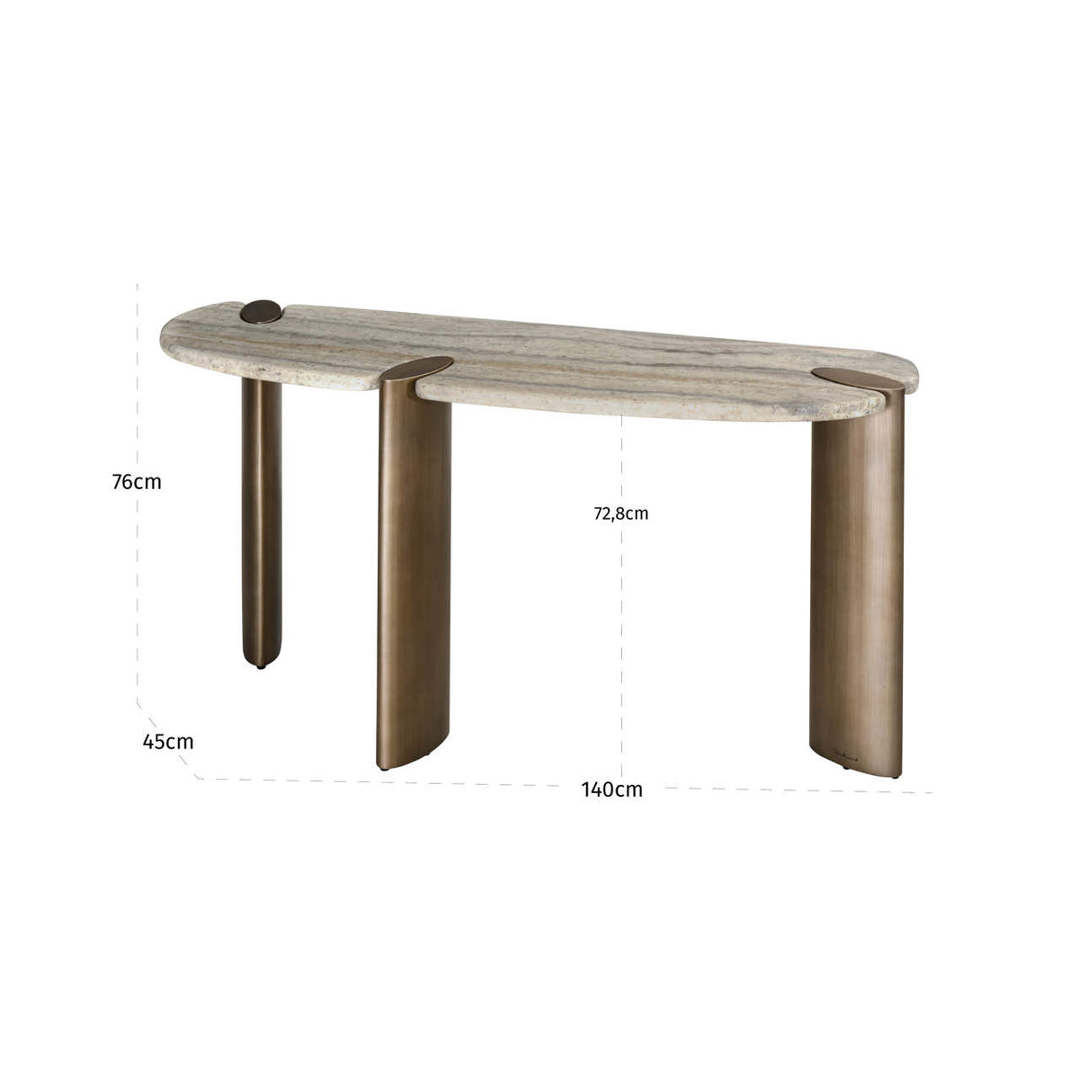 Consolă Arcadia, gri – desen tehnic cu dimensiuni