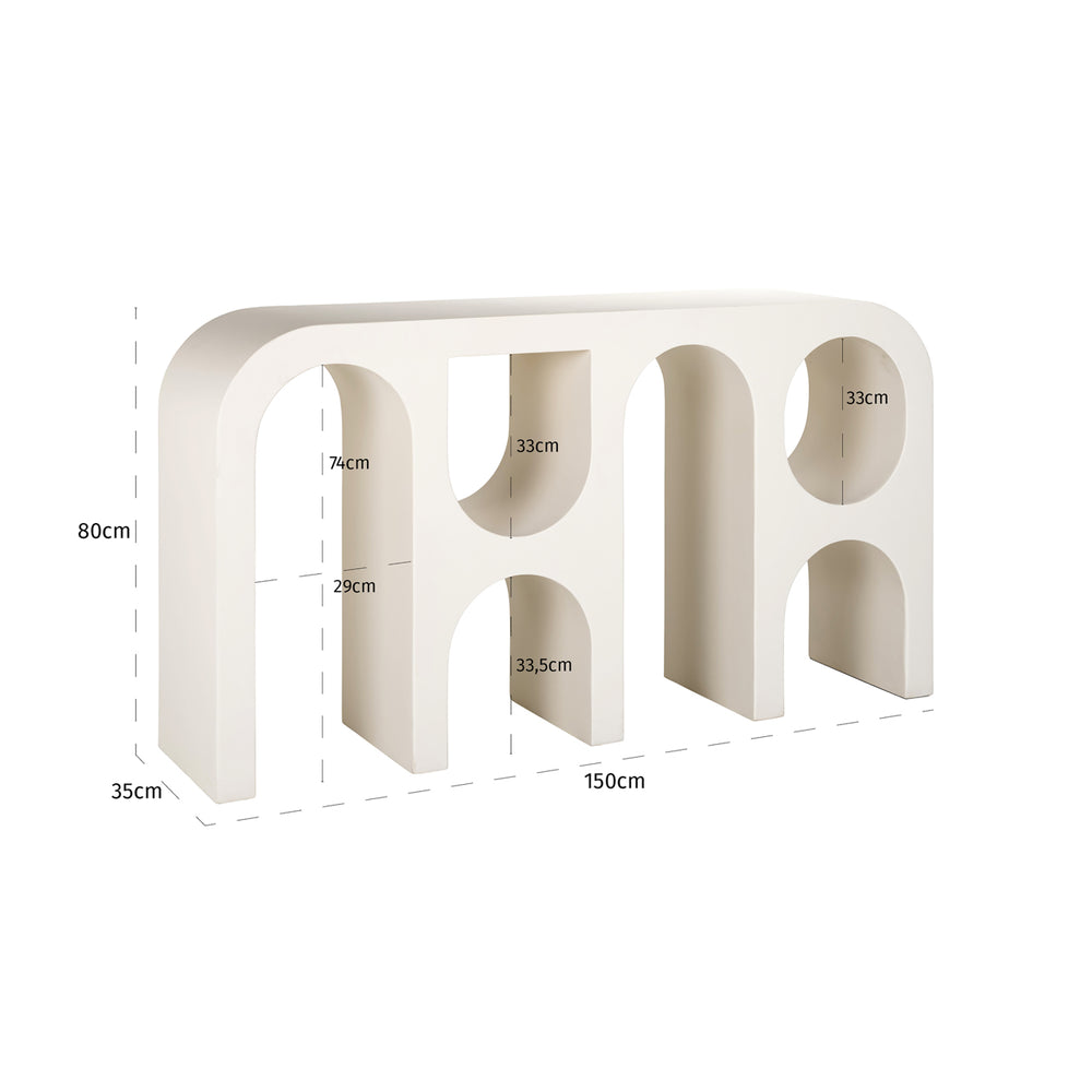 Consolă Bloomstone, alb, 150 cm – desen tehnic cu dimensiuni
