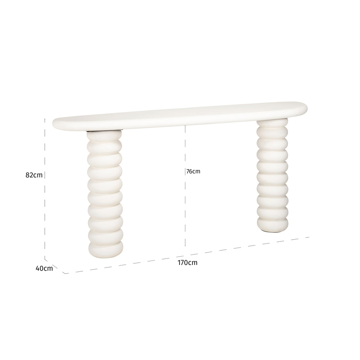 Consolă Bloomstone, alb, 170 cm – desen tehnic cu dimensiuni