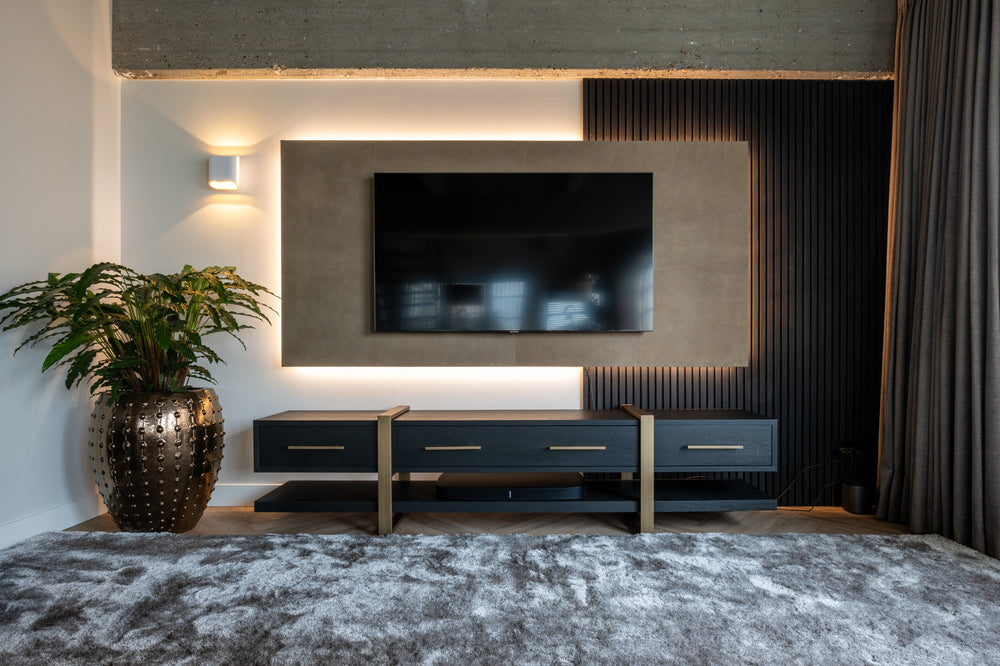 Consolă Cambon, dark coffee, 3 sertare – ambient