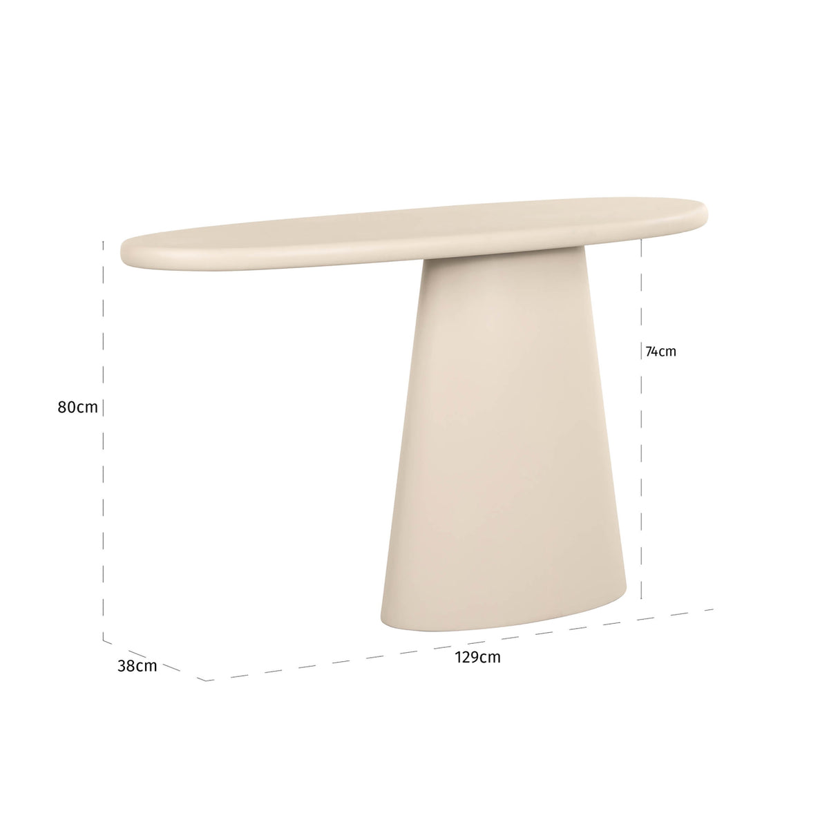 Consolă Clayton, bej – desen tehnic cu dimensiuni
