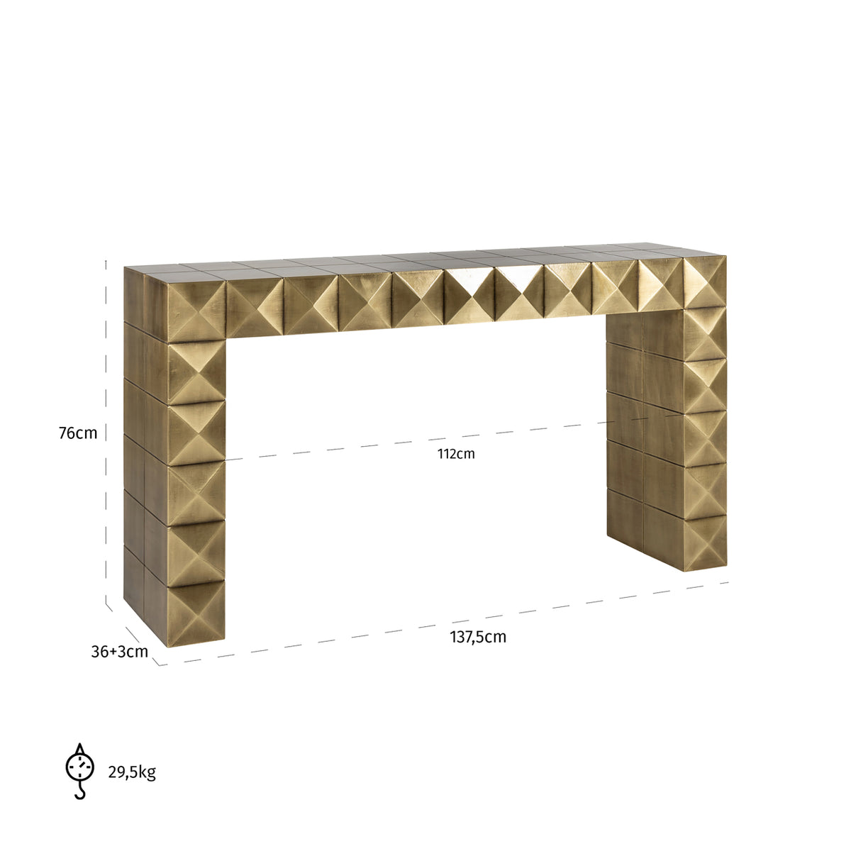 Consolă Collada, auriu periat – desen tehnic cu dimensiuni