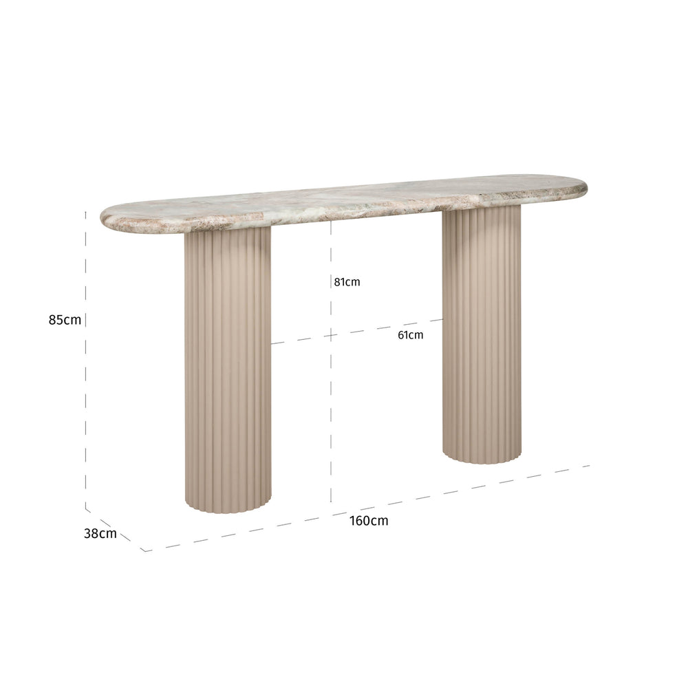 Consolă Coronel, Blush bej – desen tehnic cu dimensiuni