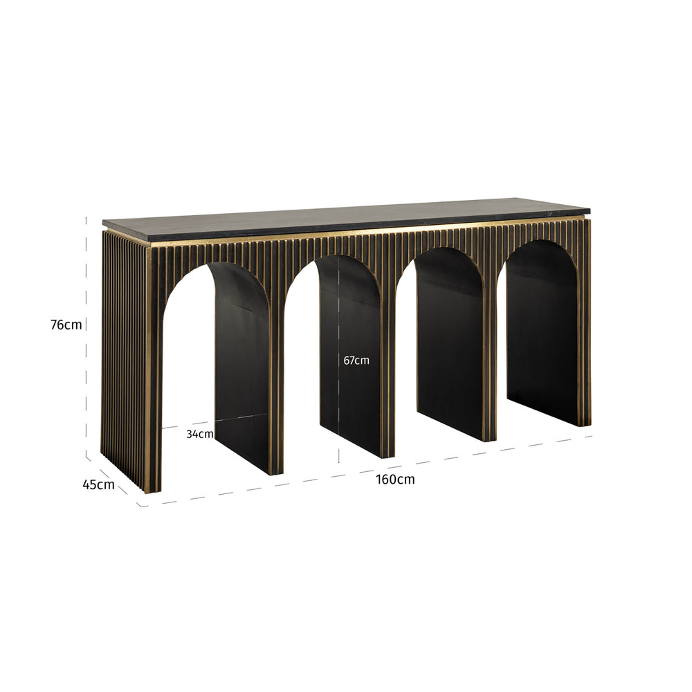 Consolă Les Arcs, auriu periat – desen tehnic cu dimensiuni