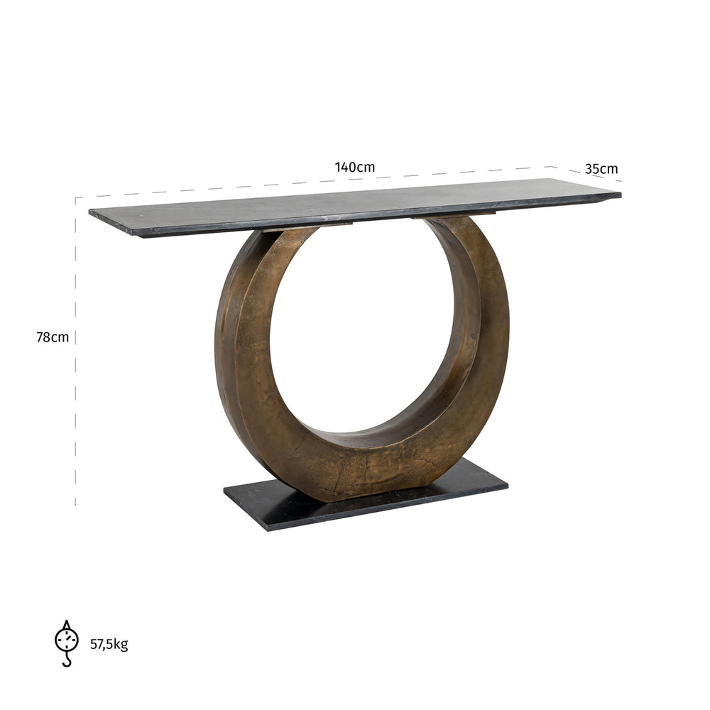Consolă Luna, auriu – desen tehnic cu dimensiuni