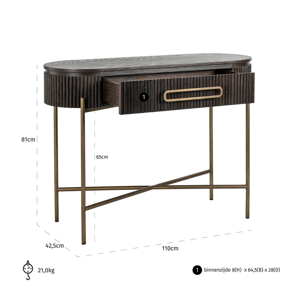 Consolă Luxor, maro – desen tehnic cu dimensiuni
