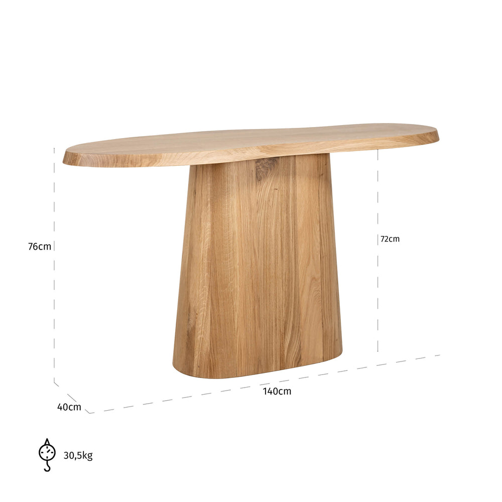 Consolă Riva, stejar natural – desen tehnic cu dimensiuni