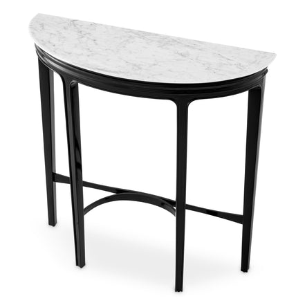 Consolă Rochefort, finisaj negru lucios pian, marmură Carrara albă
