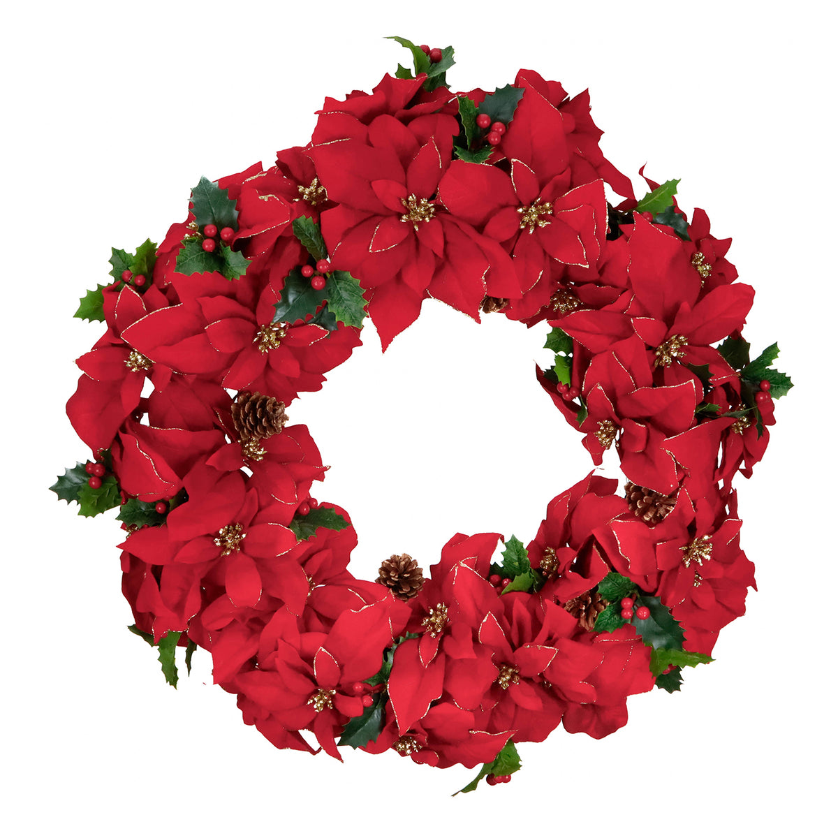 Coroniță cu crăciuniță, ilice și conuri de brad, roșu/verde, 76 cm
