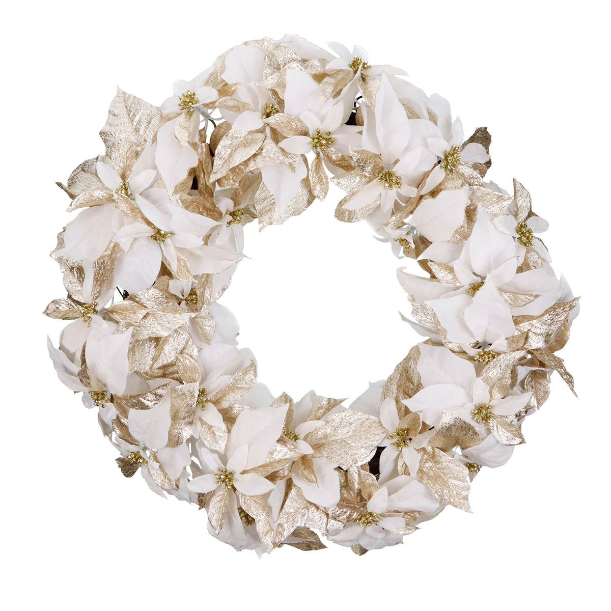 Coroniță cu crăciunițe cu sclipici, alb/crem/auriu, 76 cm