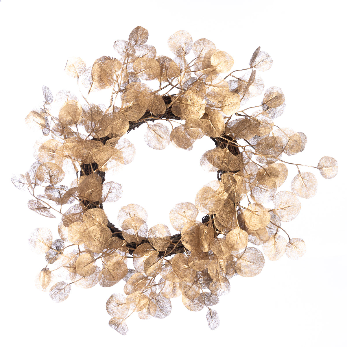 Coroniță cu petale și frunze de lunaria, auriu, 55 cm