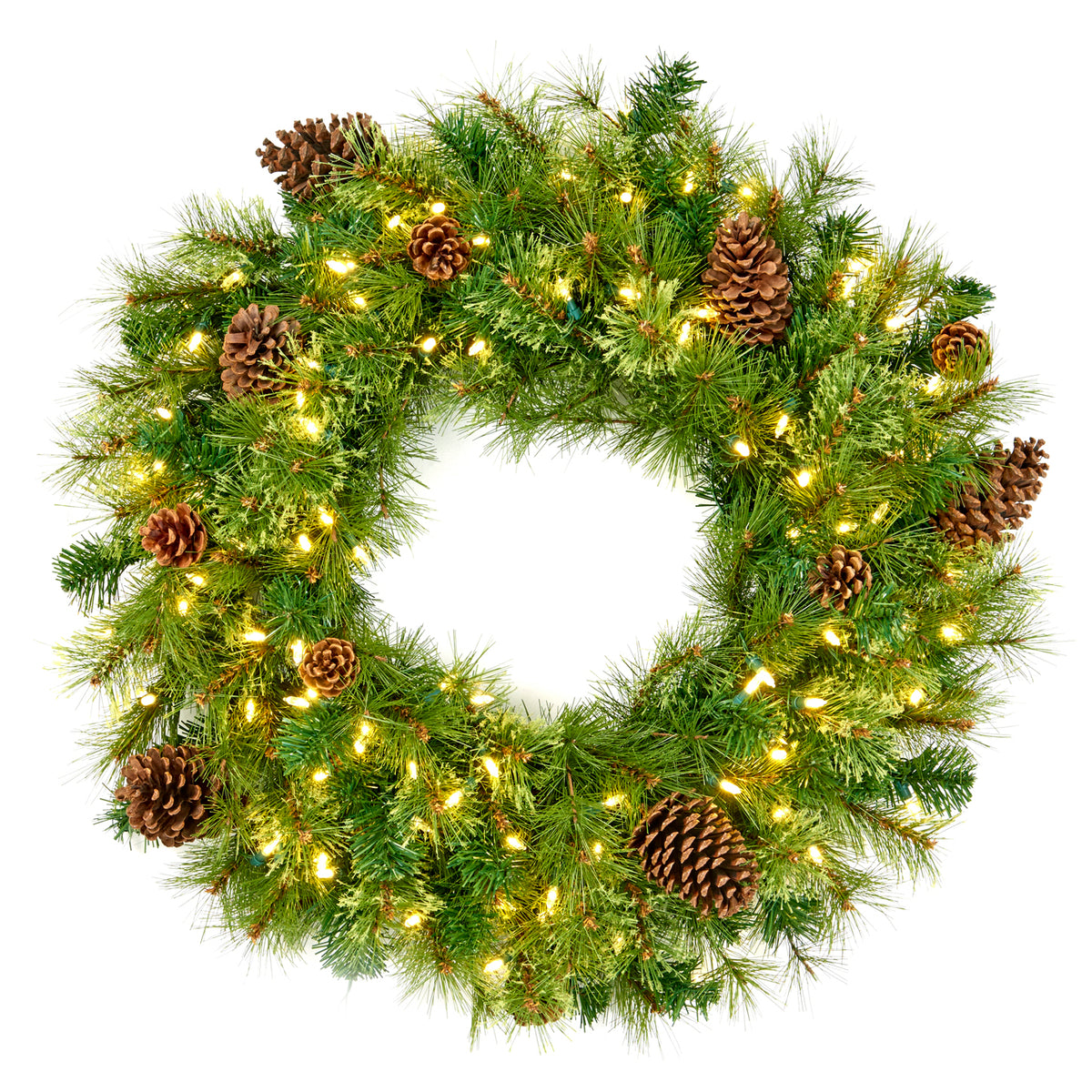 Coroniță de brad cu conuri și 100 LED-uri, verde, 76 cm, 160 de vârfuri