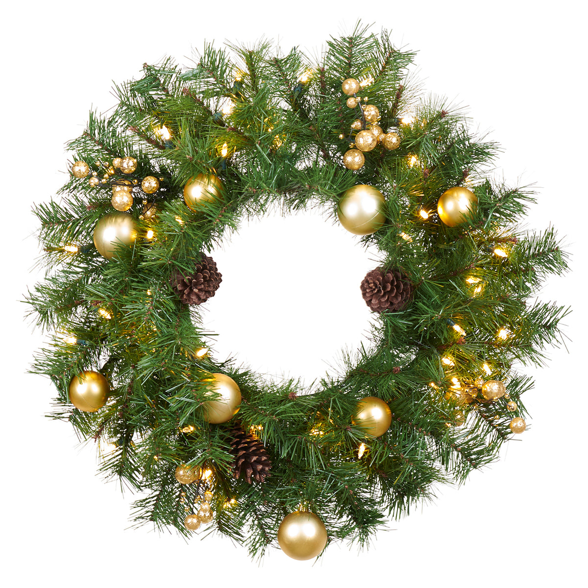Coroniță de brad cu fructe de pădure, conuri și 50 LED-uri, verde, 60 cm, 114 vârfuri