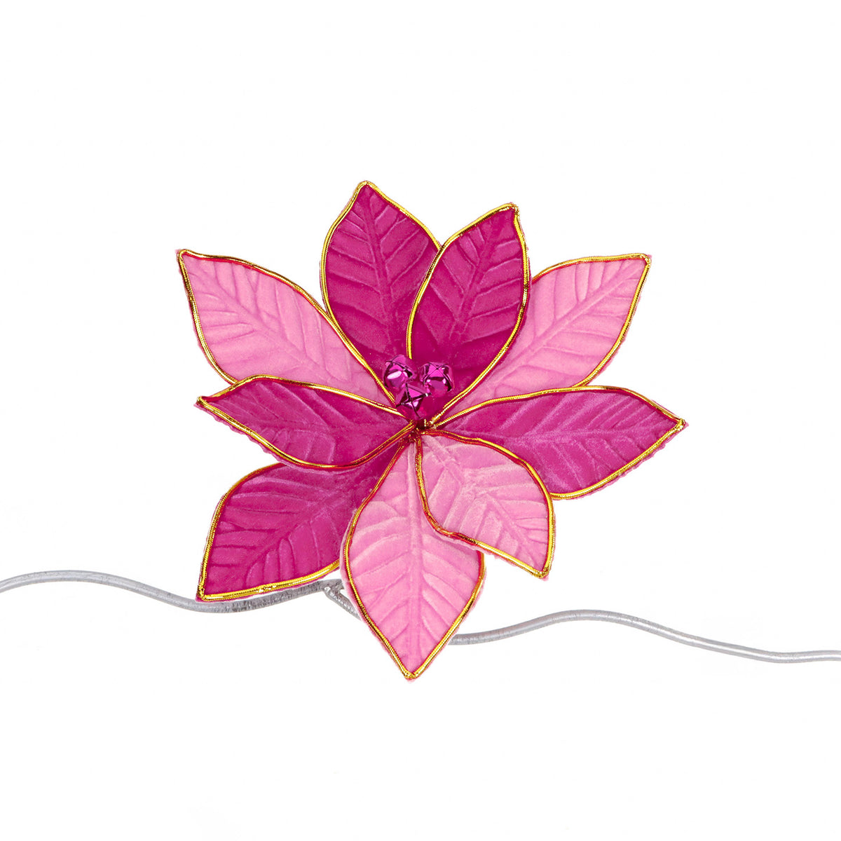 Crăciuniță cu clopoței pe clemă din textil, roz/auriu, 29 cm