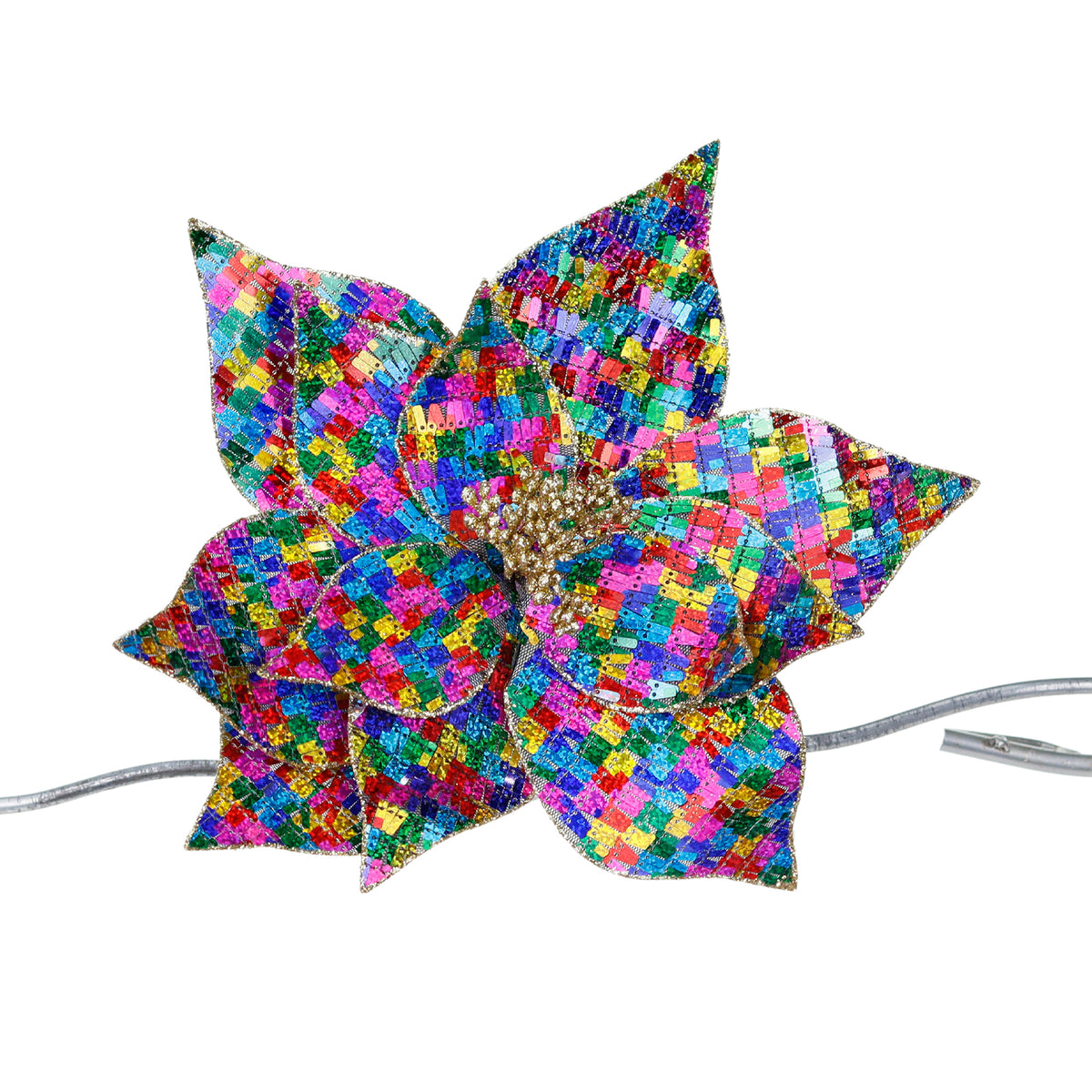 Crăciuniță cu paiete, pe clemă, multicolor, 30 cm