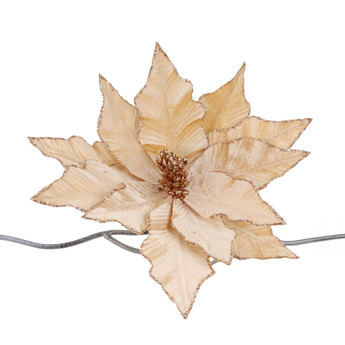 Crăciuniță cu sclipici, pe clemă, crem/auriu, 32 cm