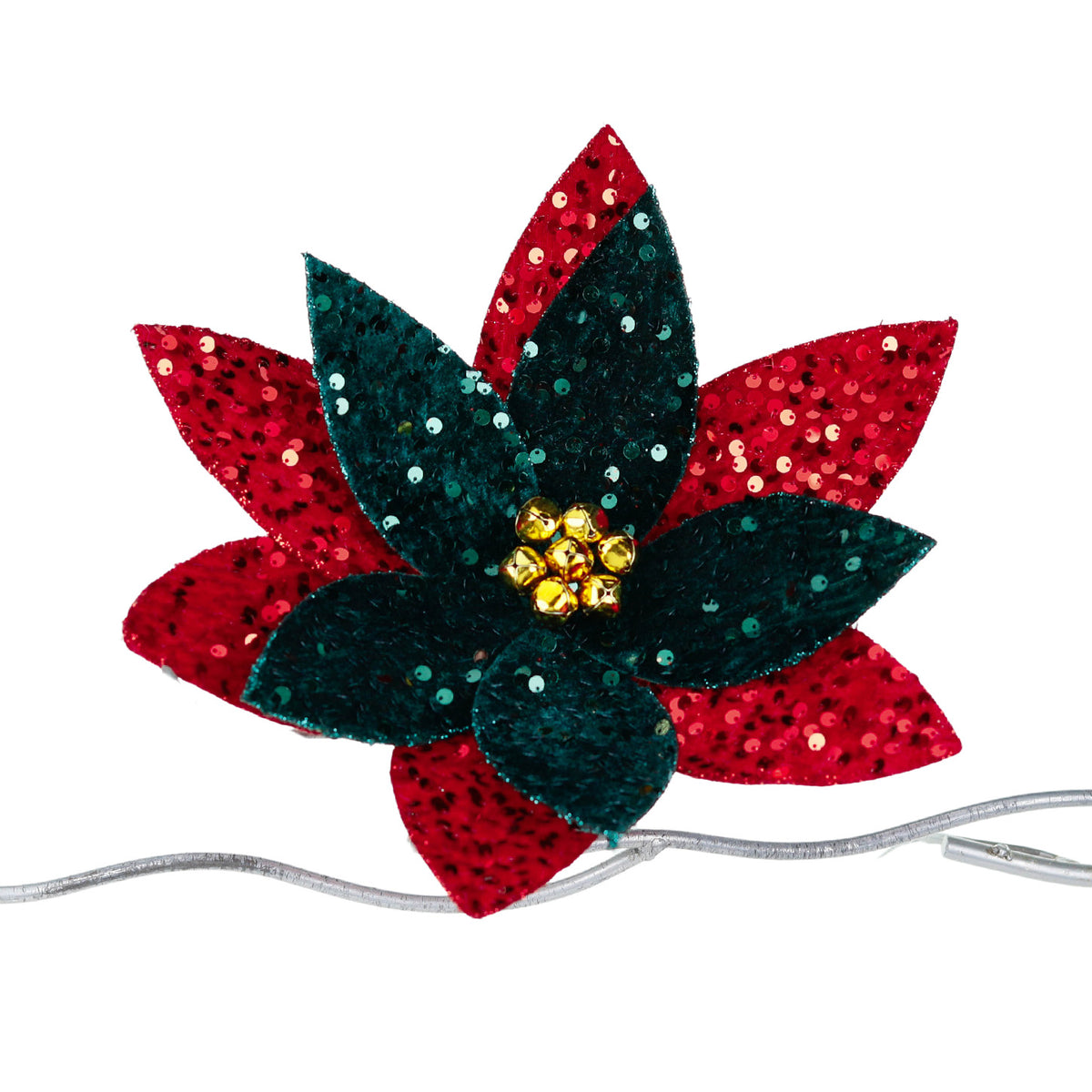 Crăciuniță din textil cu paiete, pe clemă, roșu/verde, 32 cm