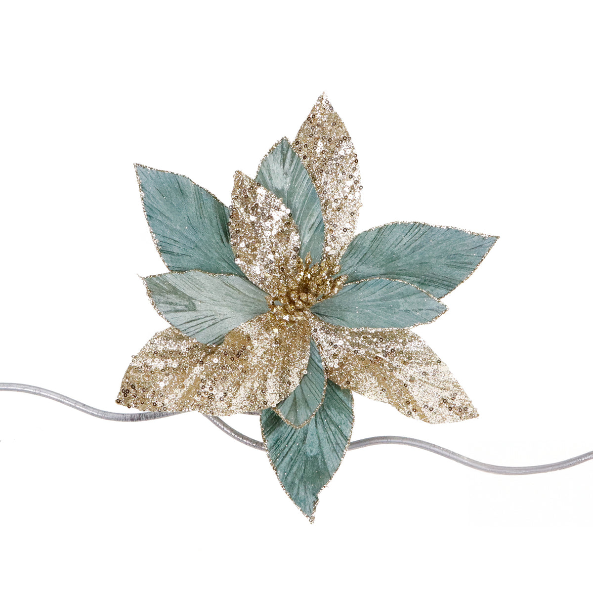 Crăciuniță din textil cu paiete, pe clemă, verde/auriu, 28 cm