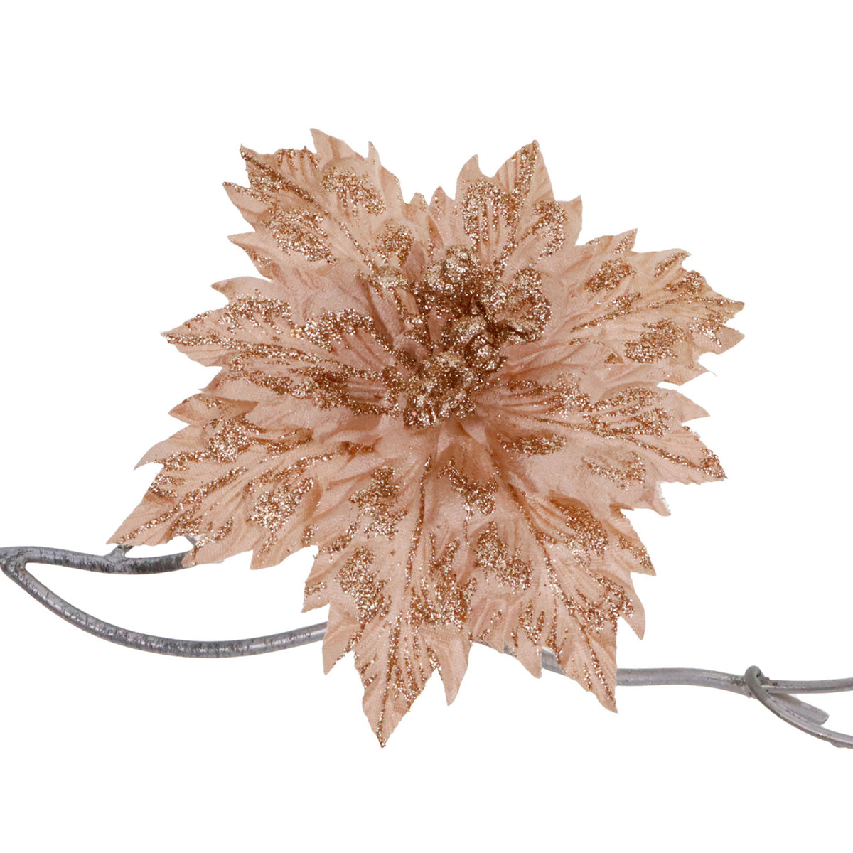 Crăciuniță din textil cu sclipici, pe clemă, auriu/crem, 25 cm