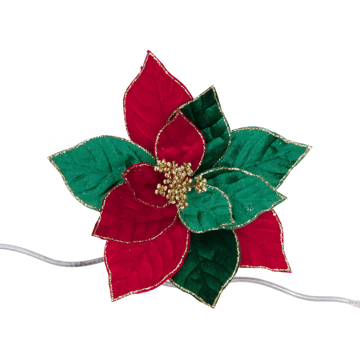 Crăciuniță din textil cu sclipici, pe clemă, roșu/verde, 29 cm