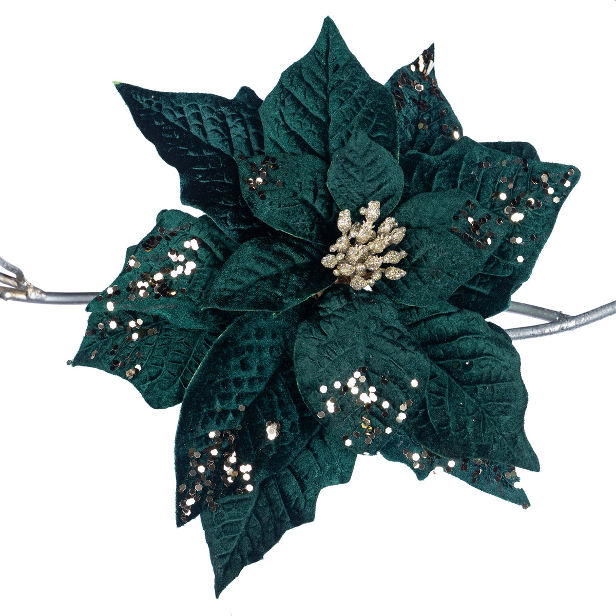 Crăciuniță din textil cu sclipici, pe clemă, verde/șampanie, 22 cm (SP 20872)