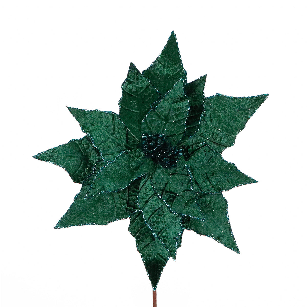 Crăciuniță din textil cu sclipici, pe tulpină, verde, 45 cm