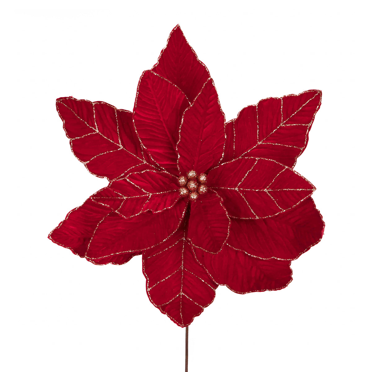 Crăciuniță gigantică din textil pe tulpină, roșu/auriu, diametru 56 cm, lungime 50 cm