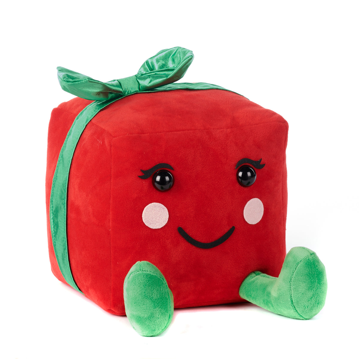 Cutie cadou de Crăciun cu fundă, din textil, roșu/verde, 30,5 cm