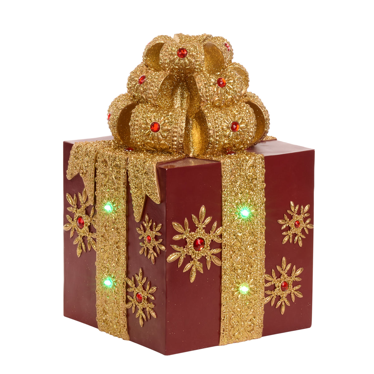Cutie cadou decorativă cu LED și pietre, burgund/auriu, 40,5 cm