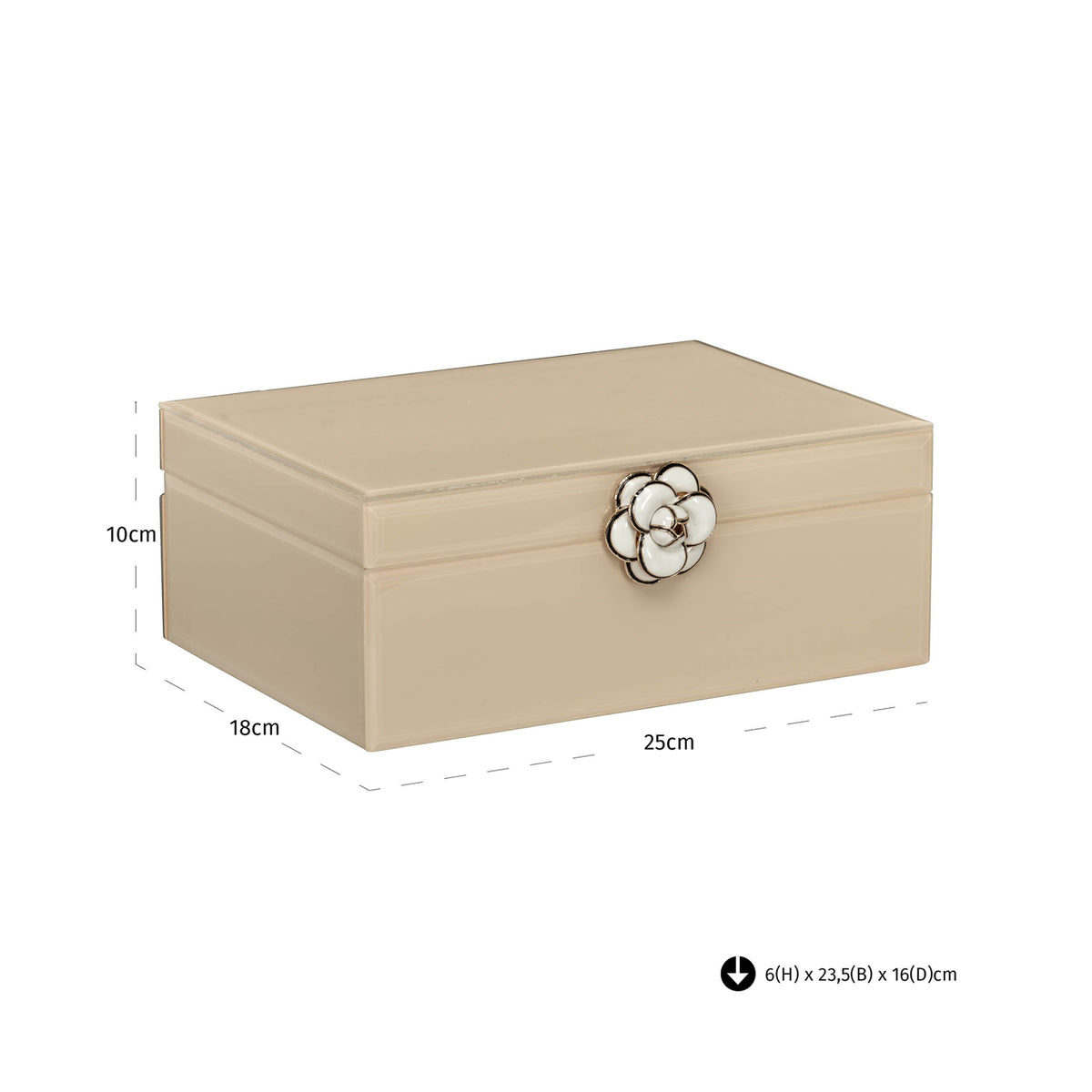 Cutie decorativă Abbey, ivoriu, mare – desen tehnic cu dimensiuni