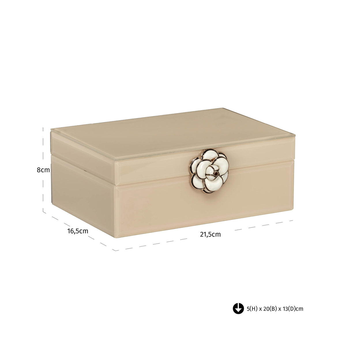 Cutie decorativă Abbey, ivoriu, mică – desen tehnic cu dimensiuni