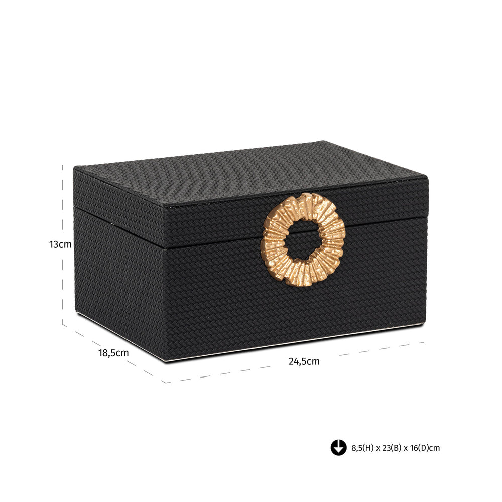 Cutie decorativă Amal, negru/auriu, mare – desen tehnic cu dimensiuni